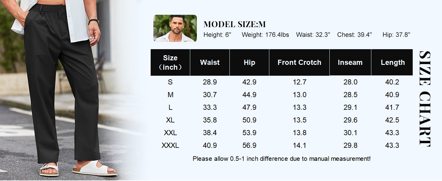 COOFANDY Men's Casual Linen Cotton Pants Elastic Waist Summer Beach Trousers Lightweight Yoga Vacation Pants