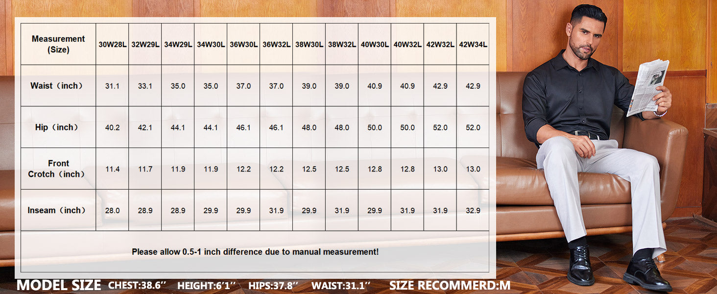 COOFANDY Mens Classic Casual Dress Pants Expandable Waist Suit Pant Slim Fit Flat Front Slacks