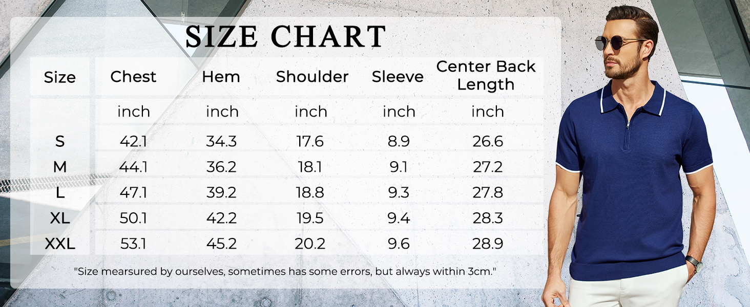 COOFANDY Men's Zipper Polo Slim Fit Shirt Knitted Spiral Cuffs Basic Tee