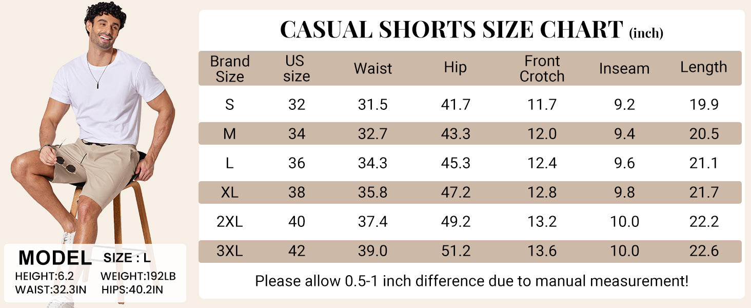 COOFANDY Mens Casual Shorts 9" Chino Cotton Shorts Summer Beach Drawstring Shorts with Pockets