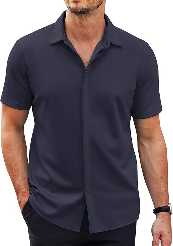COOFANDY Mens Short Sleeve Wrinkle Free Shirt Casual Button Down Shirt Summer Dress Shirt