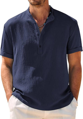 COOFANDY Men's Casual Henley Band Collar Short Sleeve Summer Beach Hippie Shirt