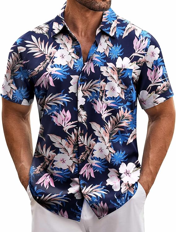 COOFANDY Mens Hawaiian Tropical Short Sleeve Casual Button Down Floral Summer Beach Shirts with Pocket