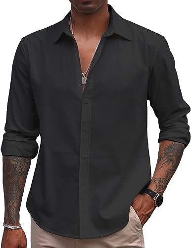 COOFANDY Men's Casual Long Sleeve Button Down Summer Beach Shirt