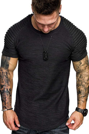 COOFANDY Men's Muscle Pleated Raglan Sleeve Bodybuilding Gym Tee Short Sleeve Fashion Workout Hipster Shirt