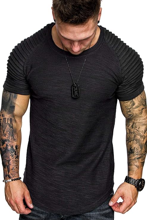 COOFANDY Men's Muscle Pleated Raglan Sleeve Bodybuilding Gym Tee Short Sleeve Fashion Workout Hipster Shirt