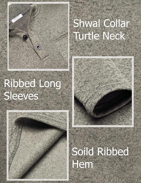 COOFANDY Men's Casual Henley Pullover Thermal Fleece Slim Fit Sweater