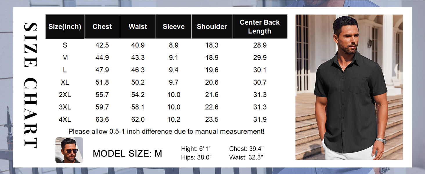 COOFANDY Mens Button Down Short Sleeve Shirt Casual Summer Stretch Denim Dress Shirts with Pocket