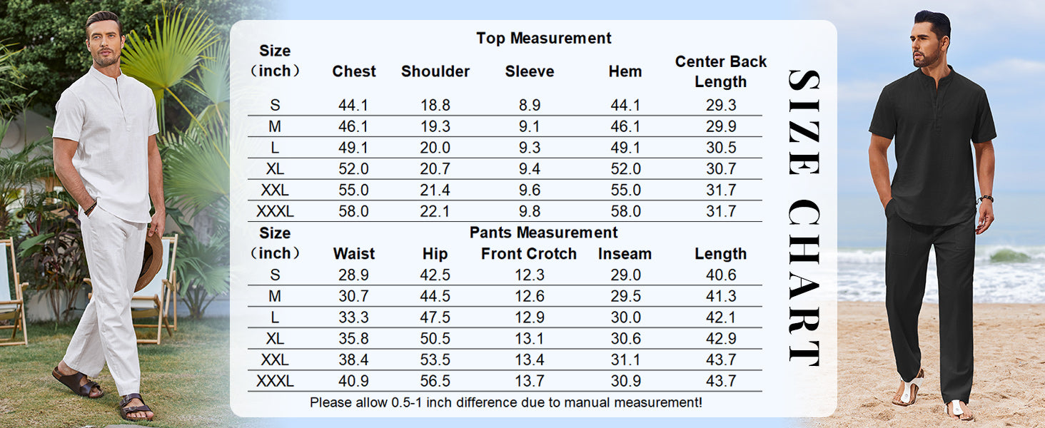 COOFANDY Men's 2 Piece Cotton Sets Casual Short Sleeve Henley Shirts and Beach Pants with Pockets Summer Vacation Outfits