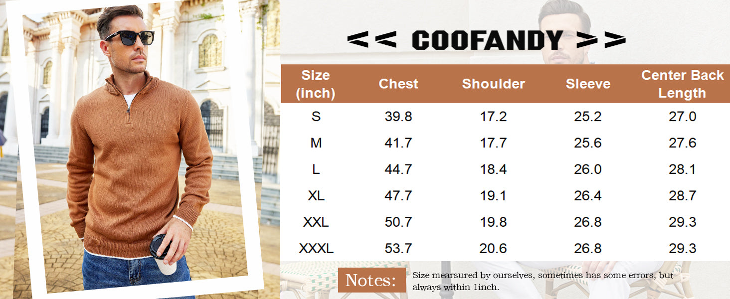 COOFANDY Men's Quarter Zip Up Pullover Slim Fit Lightweight Mock Neck Long Sleeve Sweaters