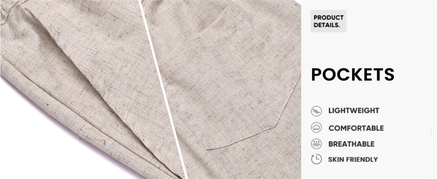 COOFANDY Men's Linen Shorts Casual Elastic Waist Drawstring Summer Beach Shorts
