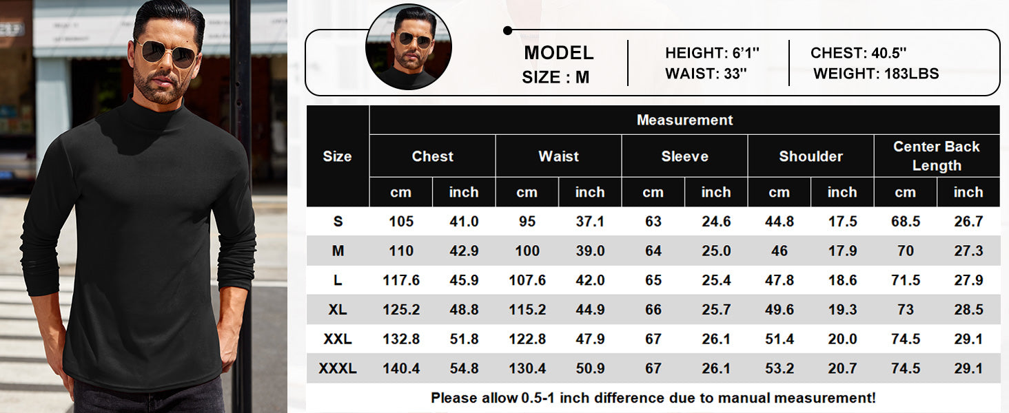 COOFANDY Mens Mock Turtleneck T-Shirts Long Sleeve Solid Color Tees Shirts Basic Casual Slim Fit Pullover T Shirts