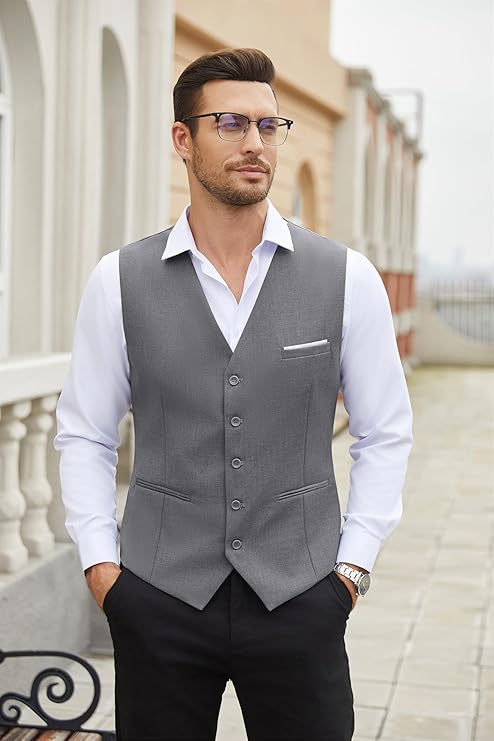 COOFANDY Men's Suit Vest Slim Fit Business Formal Waistcoat Casual Dress Vest