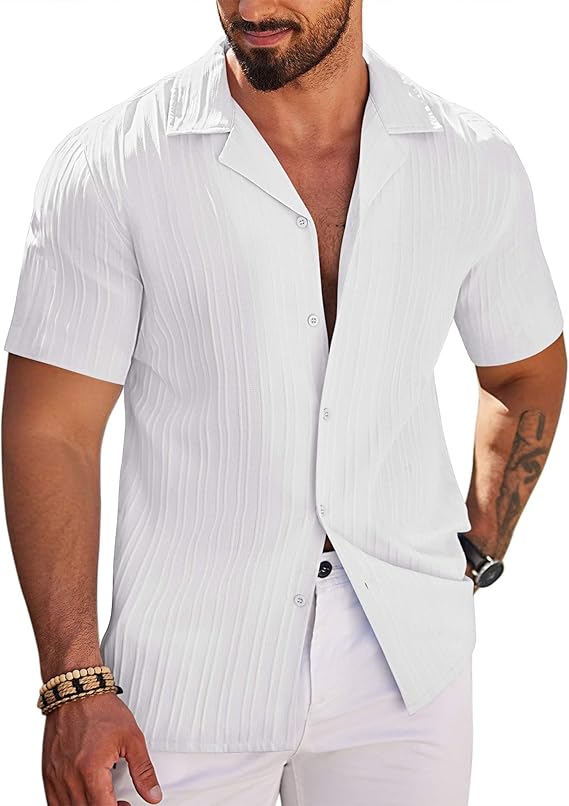 COOFANDY Men's Casual Short Sleeve Button Down Fashion Textured Summer Beach Shirt