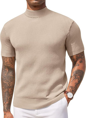 COOFANDY Men's Mock Turtleneck Sweater Short Sleeve Casual Basic Tops Ribbed Knit Pullover Solid Tee