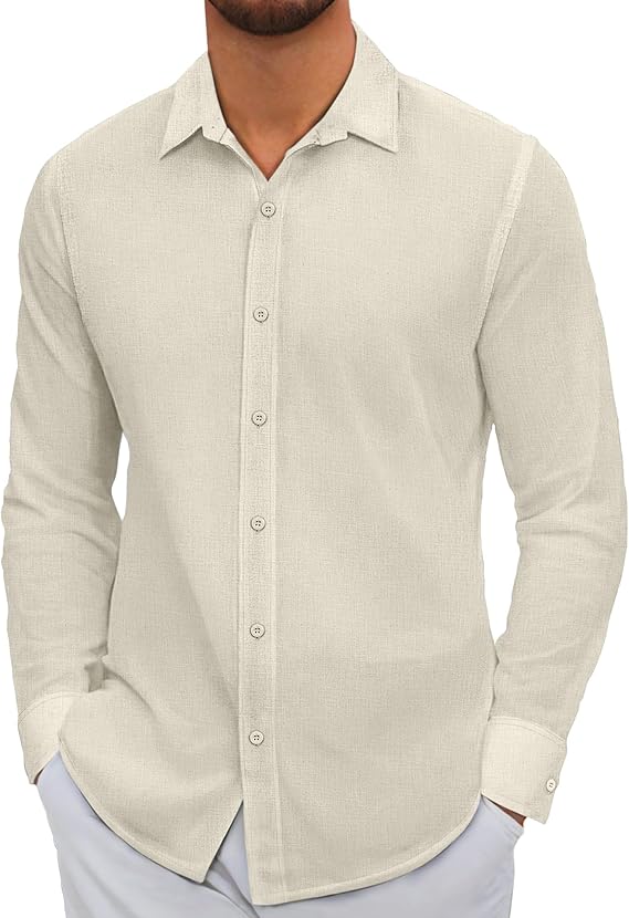 COOFANDY Men's Casual Long Sleeve Button Down Summer Beach Shirt
