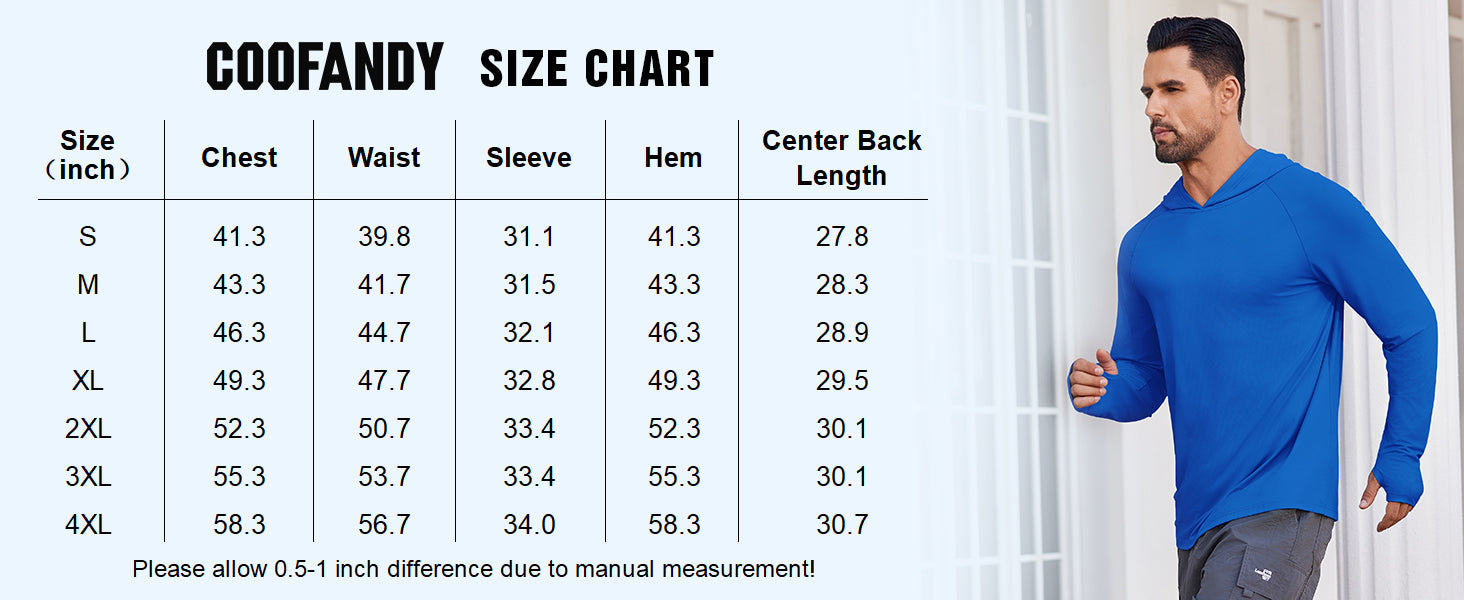 COOFANDY Mens UPF 50+ Hoodie Shirts Long Sleeve Rash Guard Sun Protection Fishing Shirts Lightweight Quick Dry Hoodies