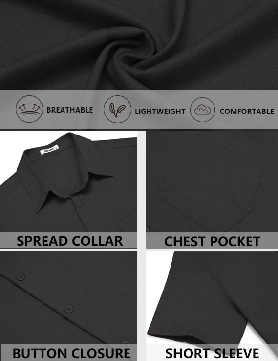 COOFANDY Men's Short Sleeve Casual Button Down Shirts Summer Beach Wedding Textured Linen Shirt for Men