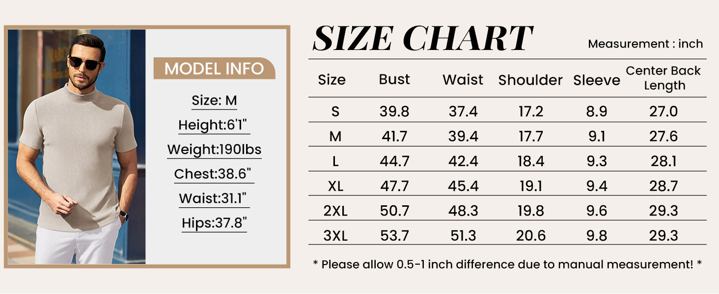 COOFANDY Men's Mock Turtleneck Short Sleeve Soft Lightweight Sweater Ribbed Knit Pullover Casual Basic Tops