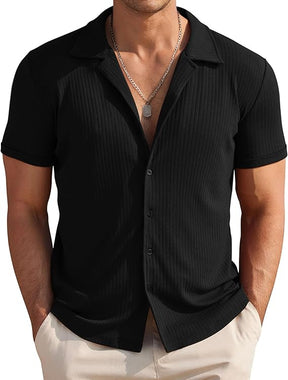 COOFANDY Mens Knit Button Down Short Sleeve Button Up Shirt Summer Casual Beach Tops