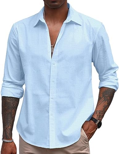 COOFANDY Men's Casual Long Sleeve Button Down Summer Beach Shirt