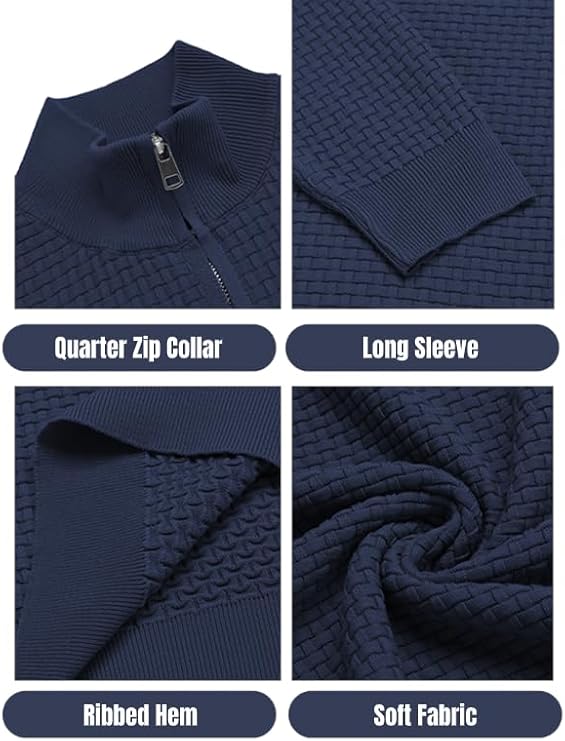 COOFANDY Men's Quarter Zip Sweaters Slim Fit Lightweight Knitted Mock Neck Pullover Casual Polo Sweaters