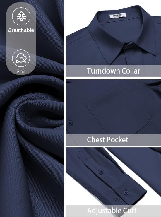 COOFANDY Men's Dress Shirt Solid Long Sleeve Wrinkle Free Formal Shirt Business Button Down Shirts with Pocket