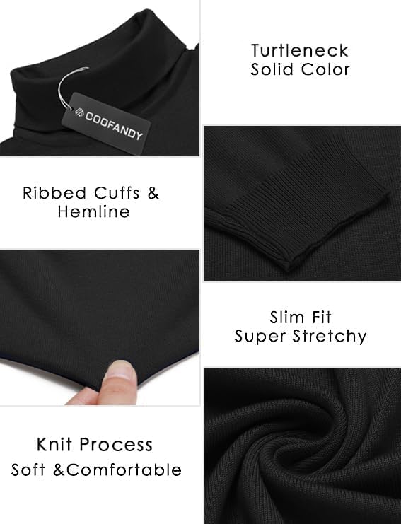 COOFANDY Men's Slim Fit Turtleneck Sweater Casual Basic Knitted Long Sleeve Pullover Sweater