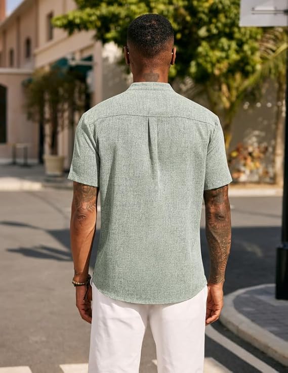 COOFANDY Men's Casual Summer Beach Henley Shirt Band Collar Lightweight Hippie Tee Shirts