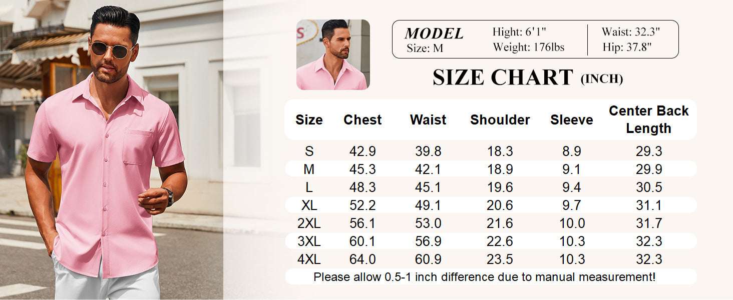 COOFANDY Mens Short Sleeve Button Down Shirts Casual Dress Shirts for Men Summer Untucked Shirts with Pocket
