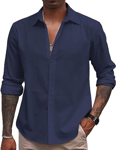COOFANDY Men's Casual Long Sleeve Button Down Summer Beach Shirt