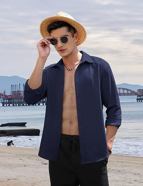 COOFANDY Men's Casual Long Sleeve Button Down Summer Beach Shirt