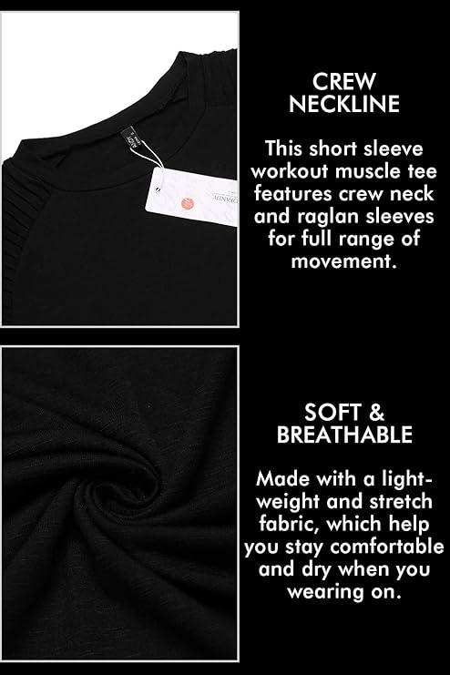 COOFANDY Men's Muscle Pleated Raglan Sleeve Bodybuilding Gym Tee Short Sleeve Fashion Workout Hipster Shirt