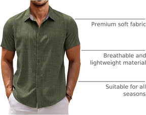 COOFANDY Men's Saint Patrick's Day Green Linen Shirt Short Sleeve Button Down Casual Plaid Collar Summer Beach Shirt