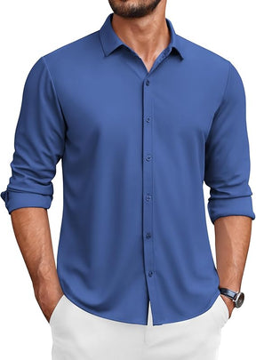 COOFANDY Men's Long Sleeve Wrinkle Free Shirts Button Down Casual Stretch Dress Shirt Royal Blue XL