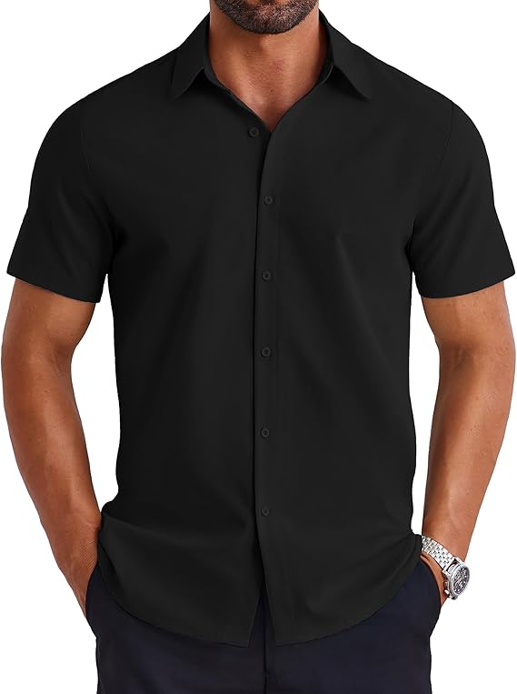 COOFANDY Mens Dress Shirts Short Sleeve Lightweight Wrinkle Free Untucked Button Down Shirt