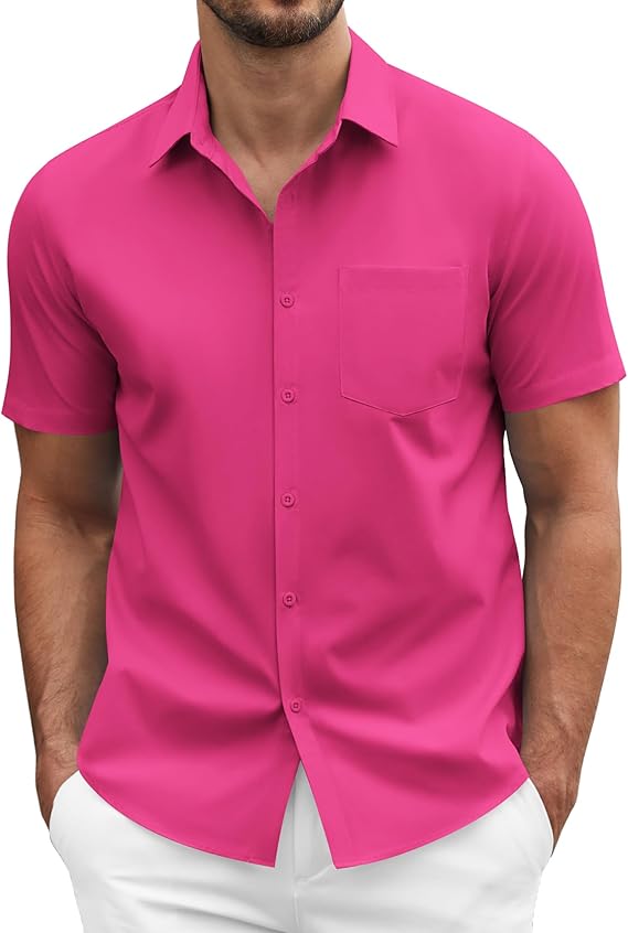 COOFANDY Men's Saint Patrick's Day Green Short Sleeve Dress Shirts Business Casual Regular Fit Button Down Shirts with Pocket