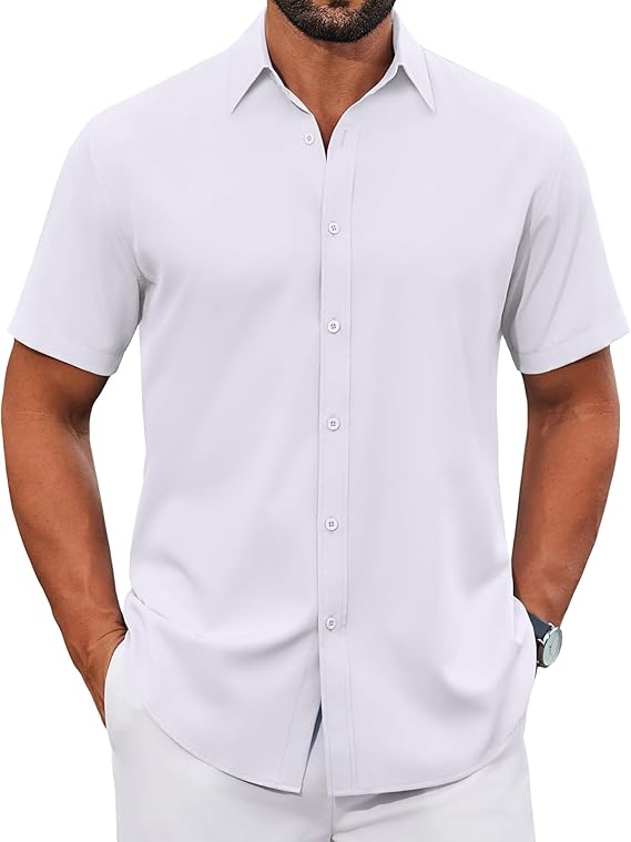 COOFANDY Mens Button Down Shirts Short Sleeve Casual Shirt Wrinkle Free Solid Stretch Dress Shirt for Men