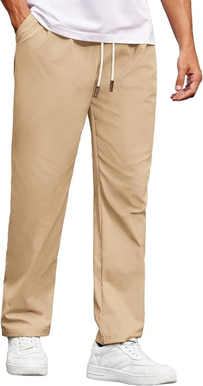 COOFANDY Men's Casual Chino Pants Relaxed Fit Drawstring Elastic Waist Lightweight Pant Twill Pleated Trousers