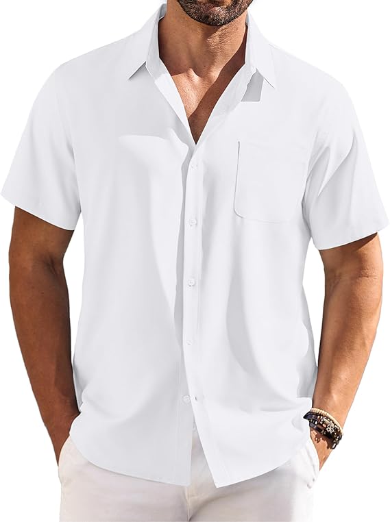COOFANDY Shirts for Men Short Sleeve Button Down Shirt Casual Summer Beach Shirts