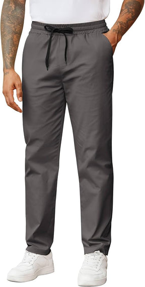 COOFANDY Men's Casual Pants Drawstring Elastic Waist Chino Pants Straight Leg Slacks Cotton Twill Trousers with Pockets