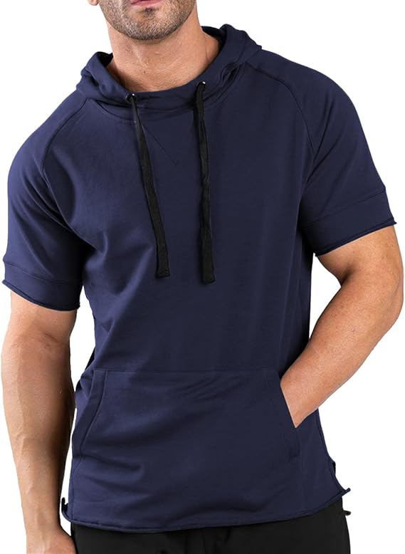 COOFANDY Men's Short Sleeve Hoodie Workout Gym Sweatshirt Muscle Fit Fashion Athletic Hoodies Pullover Cotton Hooded T-Shirts