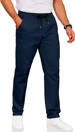 COOFANDY Men's Drawstring Casual Pants Cotton Twill Elastic Waist Chino Pants