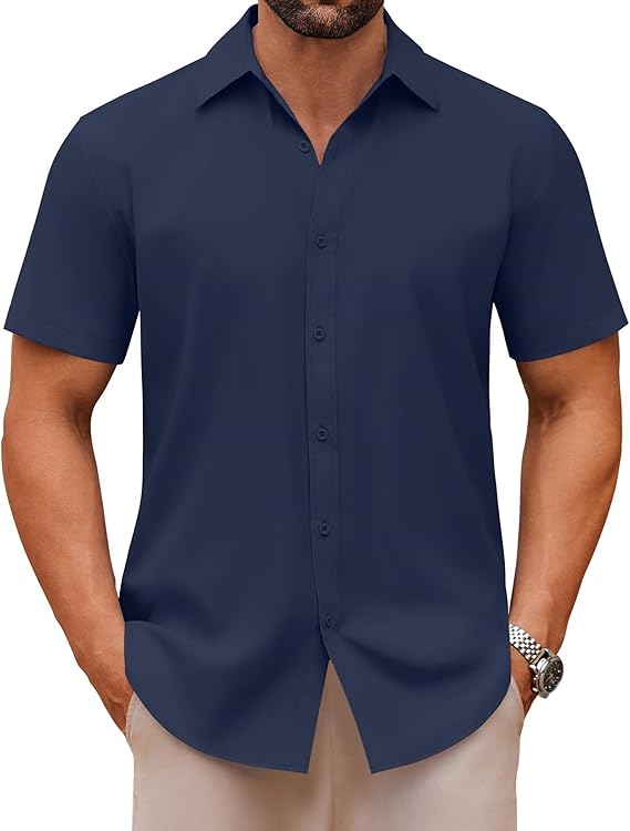 COOFANDY Men's Casual Button Down Shirts Short Sleeve Summer Untucked Dress Shirts