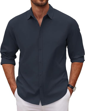 COOFANDY Men's Long Sleeve Button Down Shirts Casual Untucked Dress Shirt Beach Wedding Shirts