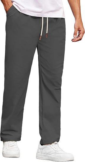 COOFANDY Men's Casual Chino Pants Relaxed Fit Drawstring Elastic Waist Lightweight Pant Twill Pleated Trousers