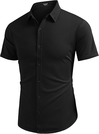 COOFANDY Men's Short Sleeve Casual Button Down Shark Shirts Wrinkle Free Untucked Shirt Summer Stretch Dress Shirts