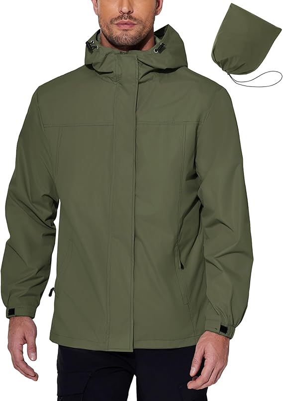COOFANDY Men's Rain Jacket Waterproof With Hood Lightweight Packable Shell Raincoat Windbreaker For Cycling Golf Travel