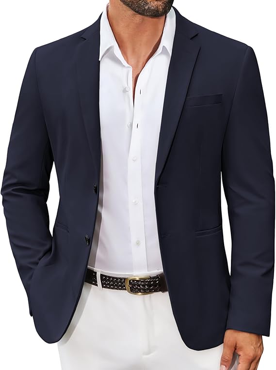 COOFANDY Men's Casual Regular Fit Blazer Jacket Two Button Suit Jackets Lightweight Sport Coat Navy Blue 38