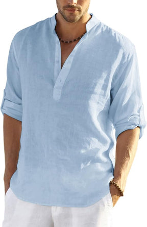 COOFANDY Men's Saint Patrick's Day Green Cotton Linen Henley Shirt Long Sleeve Casual Beach Tee